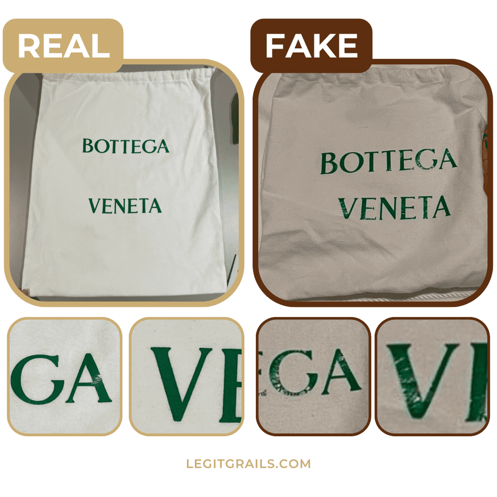 real vs fake Bottega Veneta dust bag