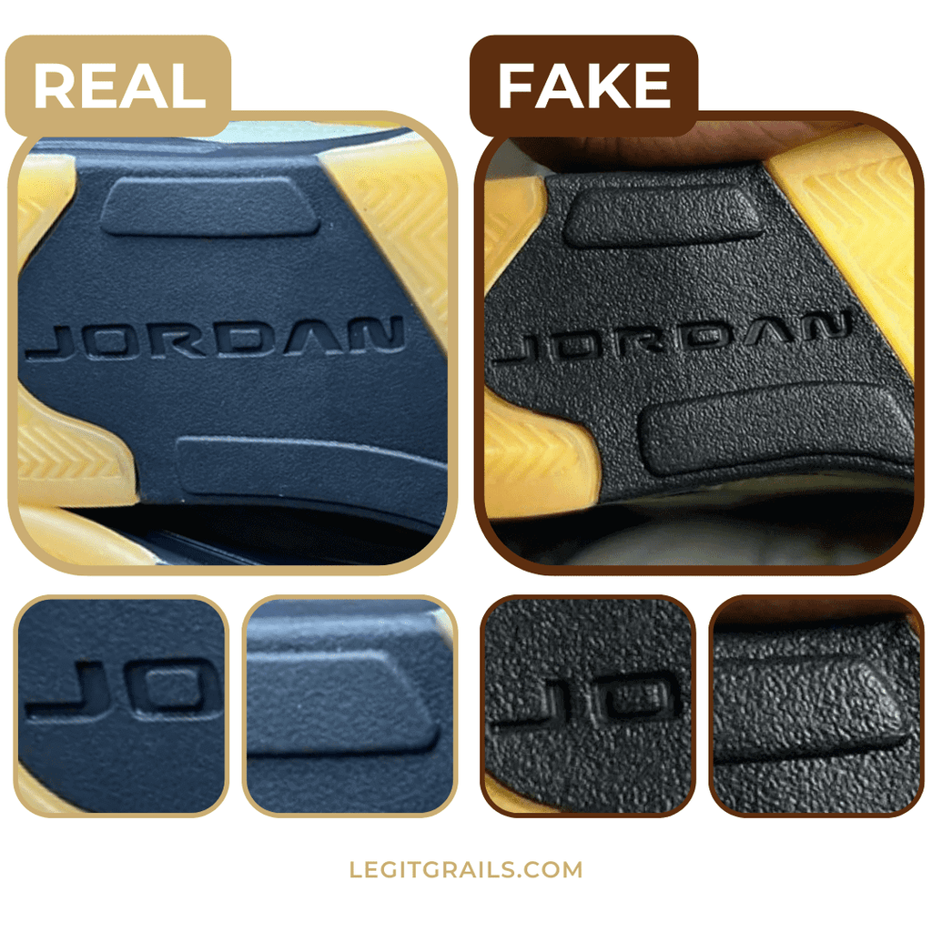 example of fake vs real Jordan 5 outsole
