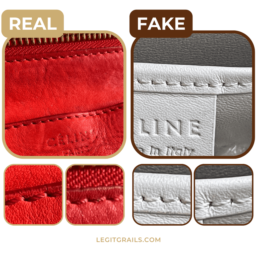 fake vs real Celine bag stitchings