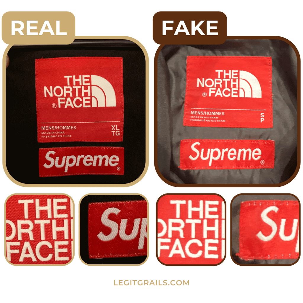 comparison of real vs fake Supreme neck labels