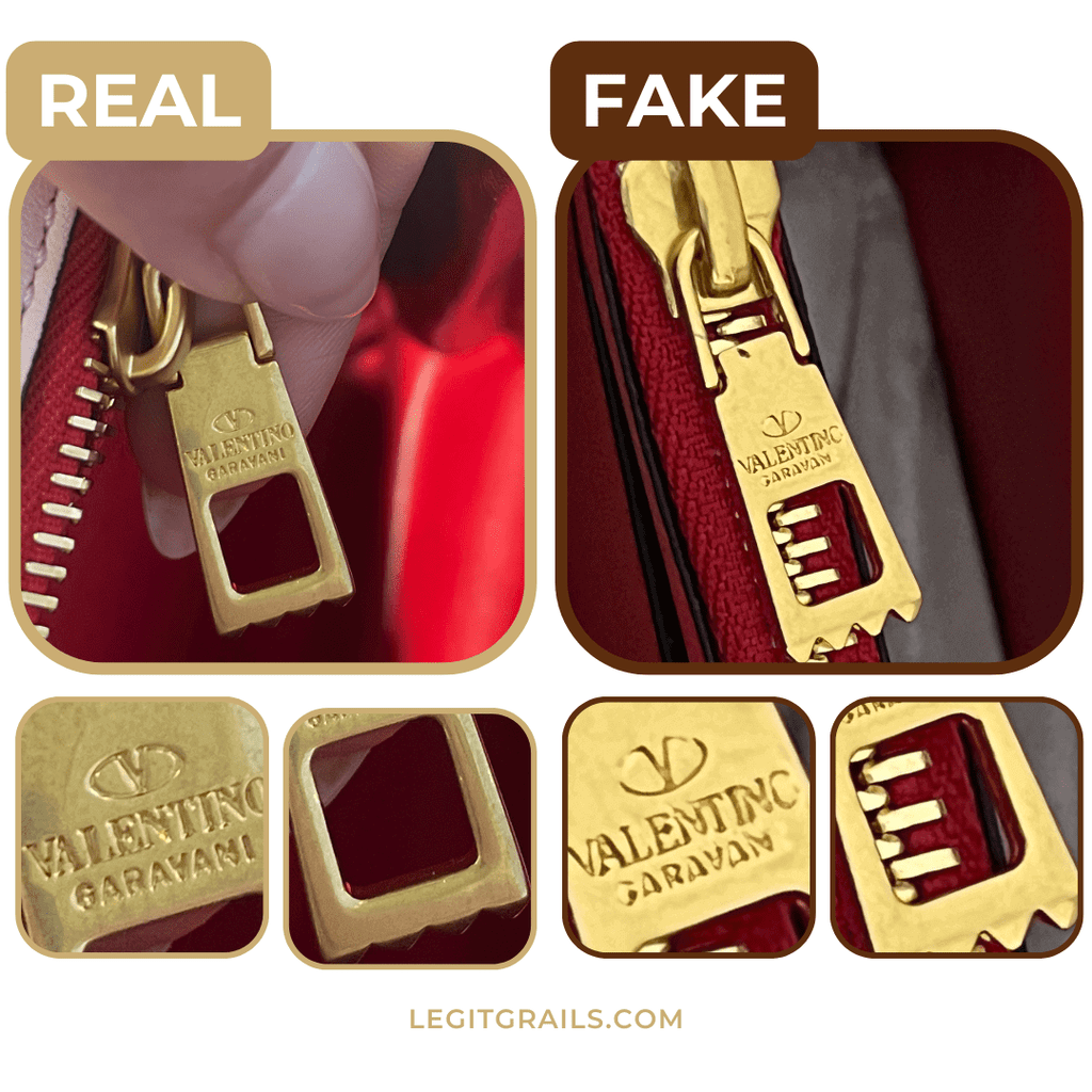 fake vs real Valentino bag zippers