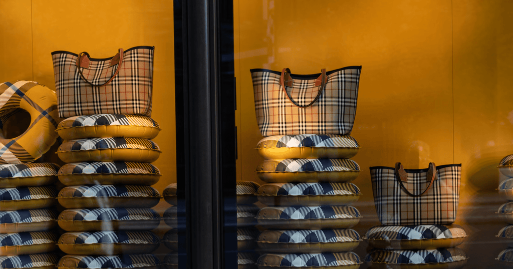 Burberry bags on display in a store