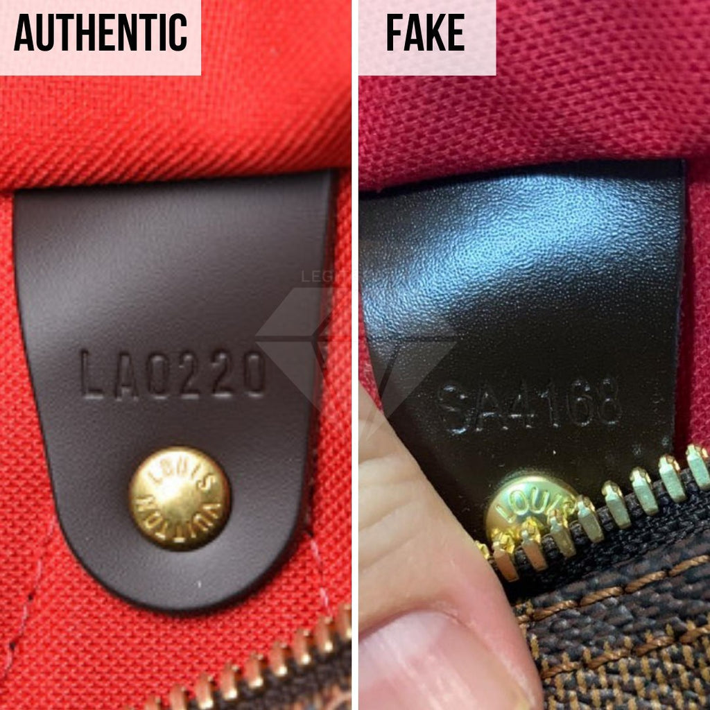 Authentic vs Fake Louis Vuitton Speedy B 25 Damier Ebene Comparison 