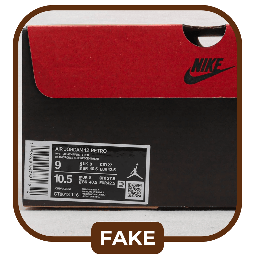 example of a fake Jordan 12 shoebox