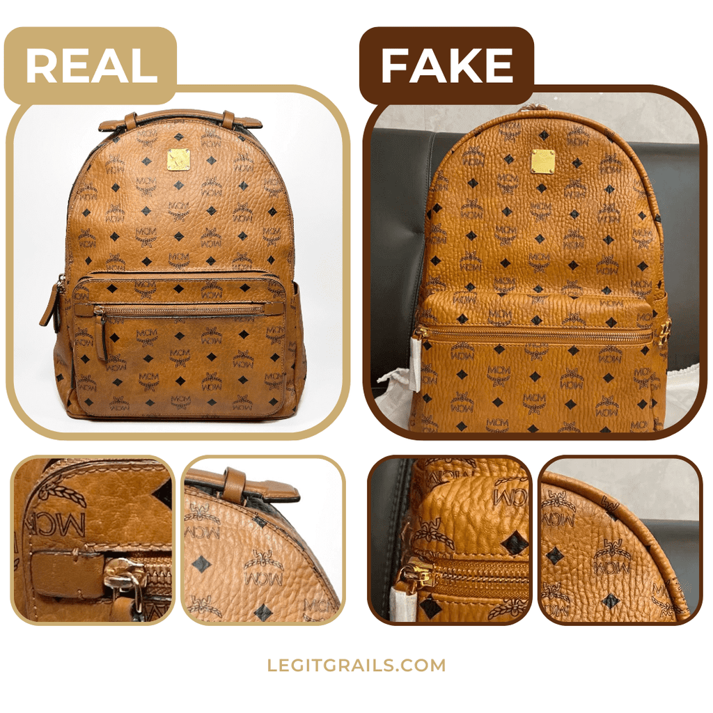 real vs. fake MCM backpack shape and size