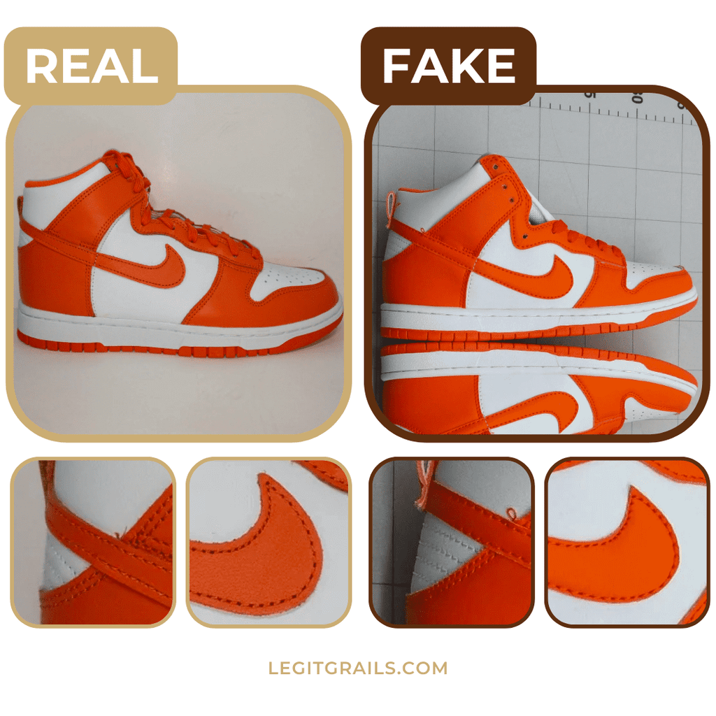 an example of real vs fake Nike Dunk Highs