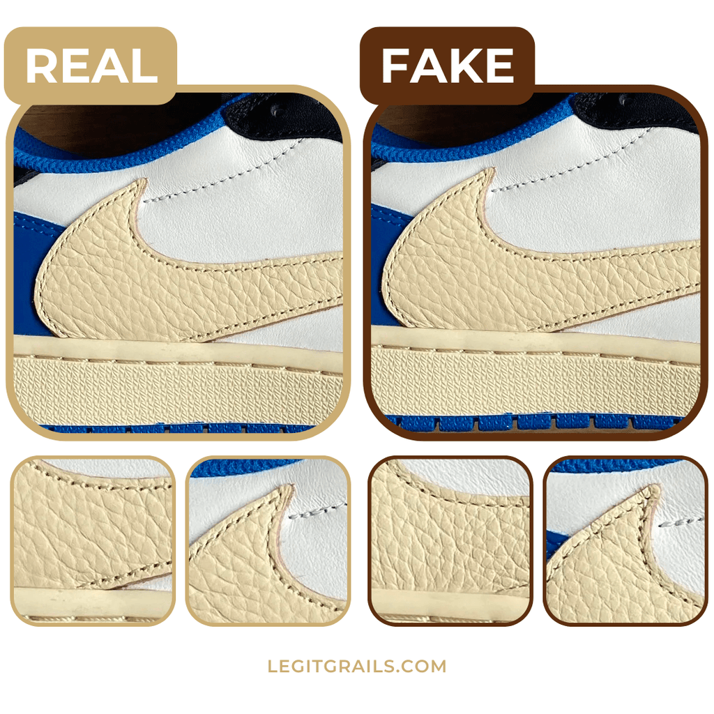 example of real vs. fake swoosh on Travis Scott Fragment 1