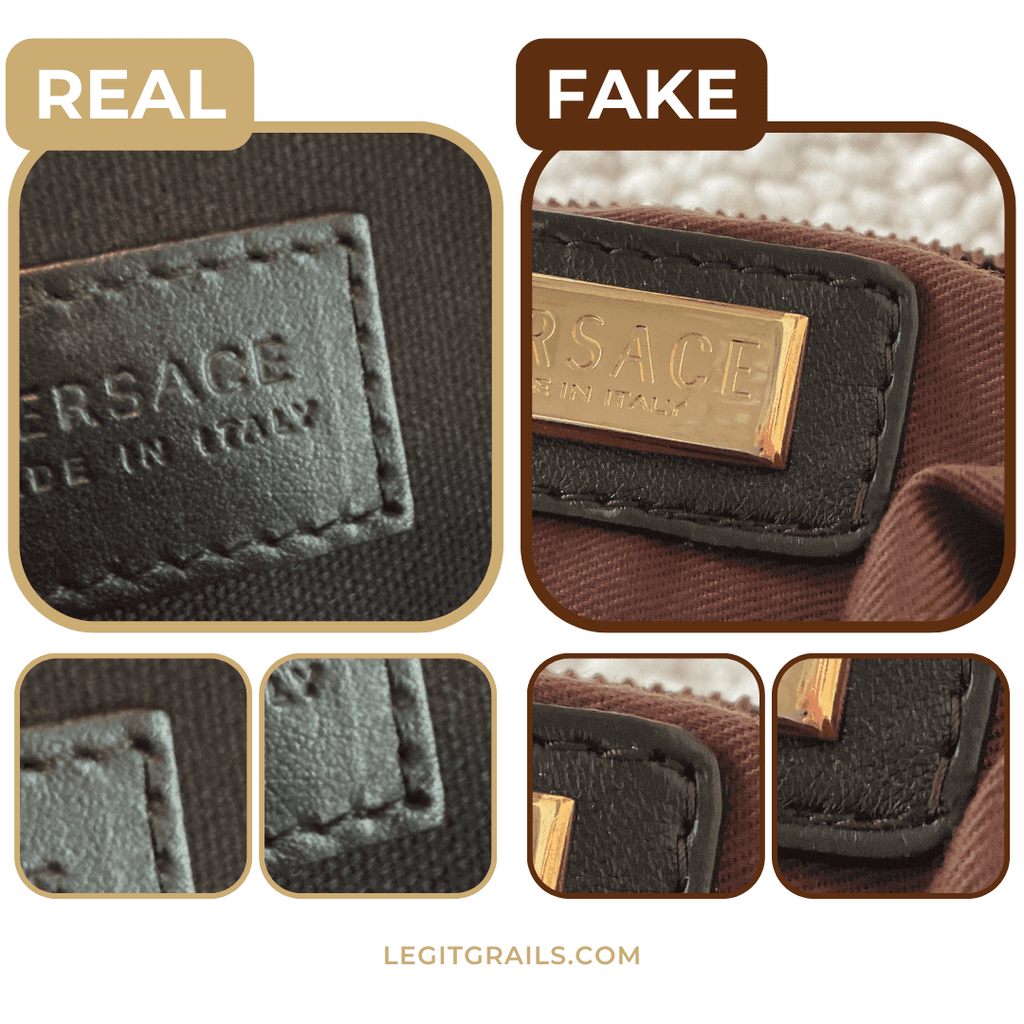 fake vs real Versace stitching