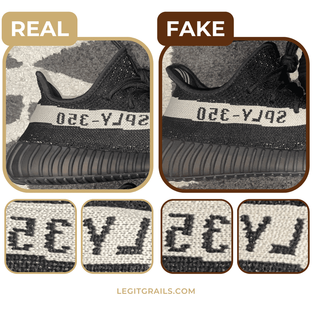 Yeezy 350 v2 Oreo real vs fake SPLY-350 branding