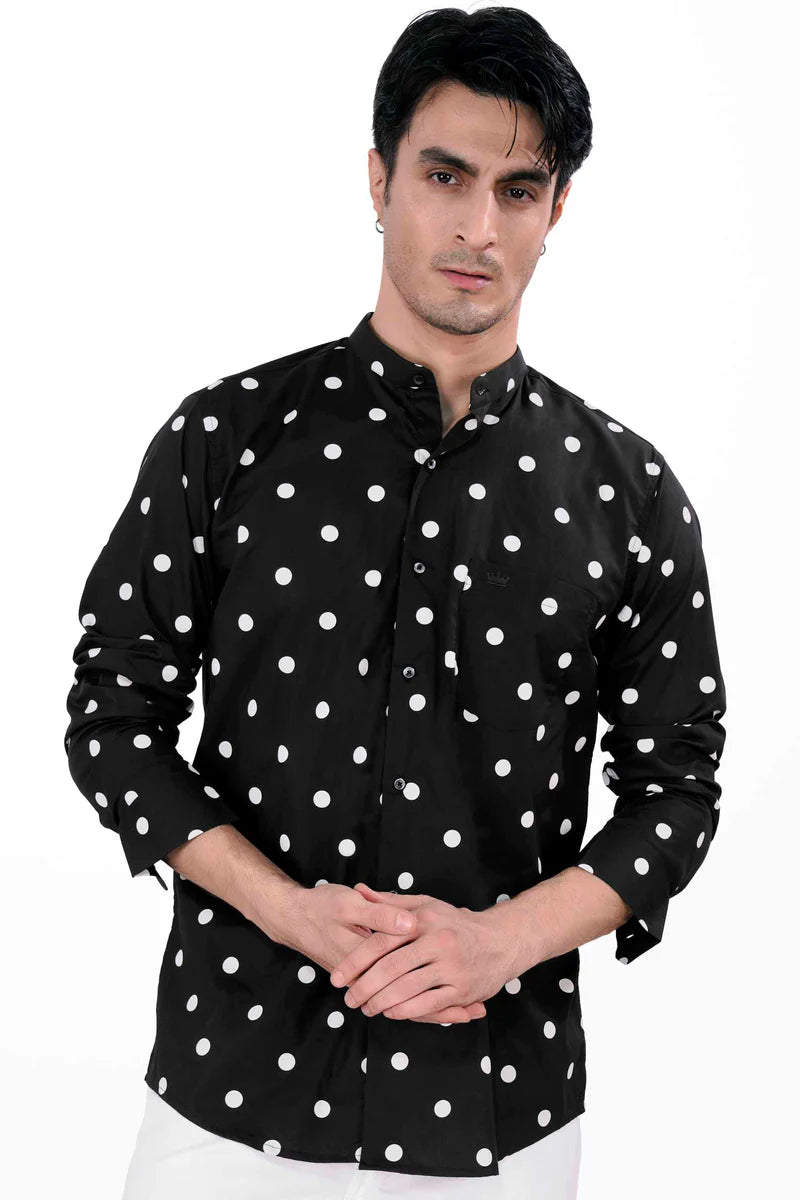 JADE BLACK AND WHITE POLKA DOTTED PREMIUM COTTON SHIRT