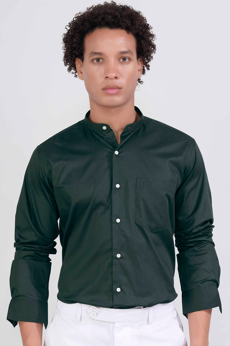 BURNHAM GREEN SUBTLE SHEEN SUPER SOFT PREMIUM COTTON MANDARIN SHIRT