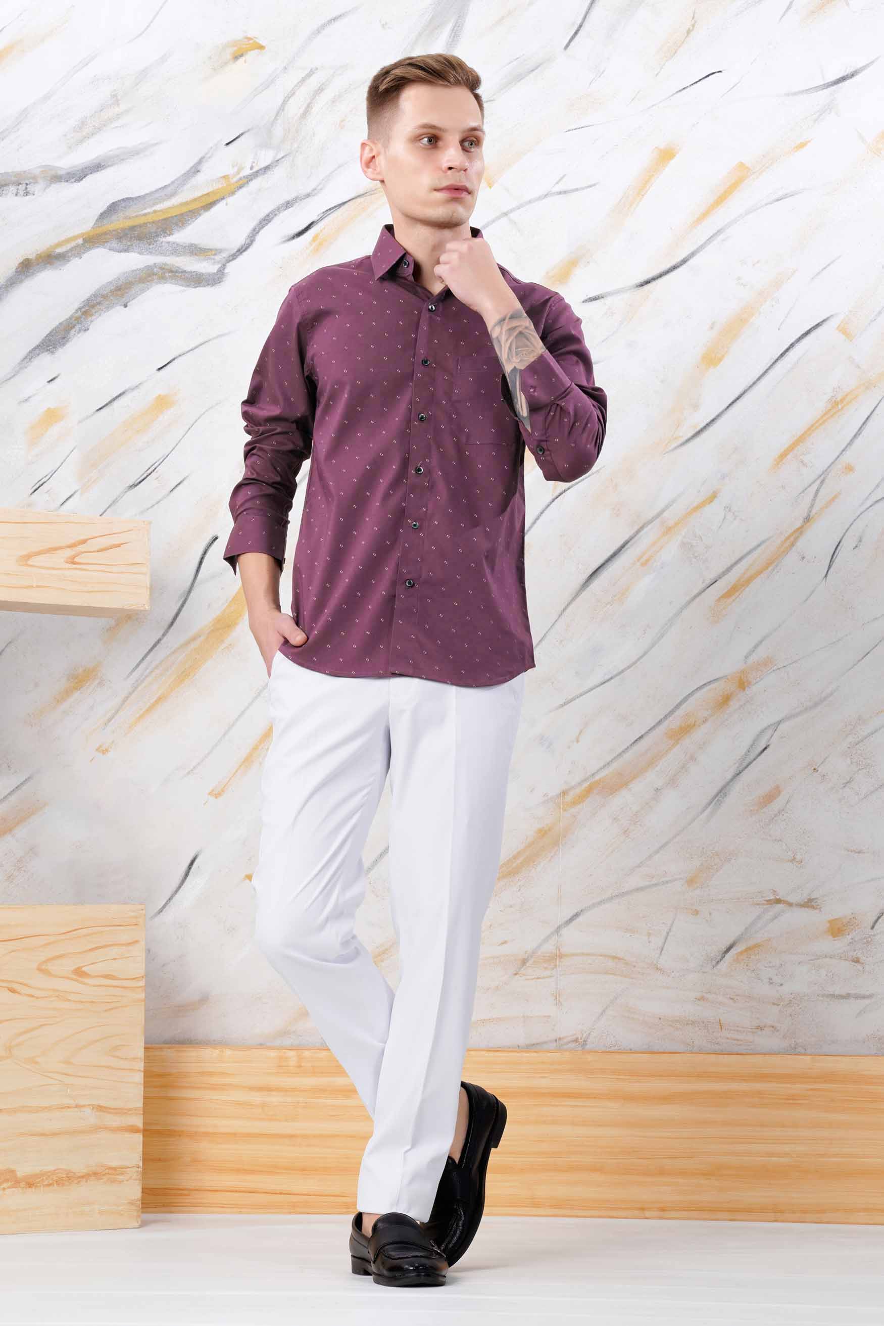 BYZANTIUM PURPLE PRINTED STRETCHABLE HERRINGBONE SHIRT