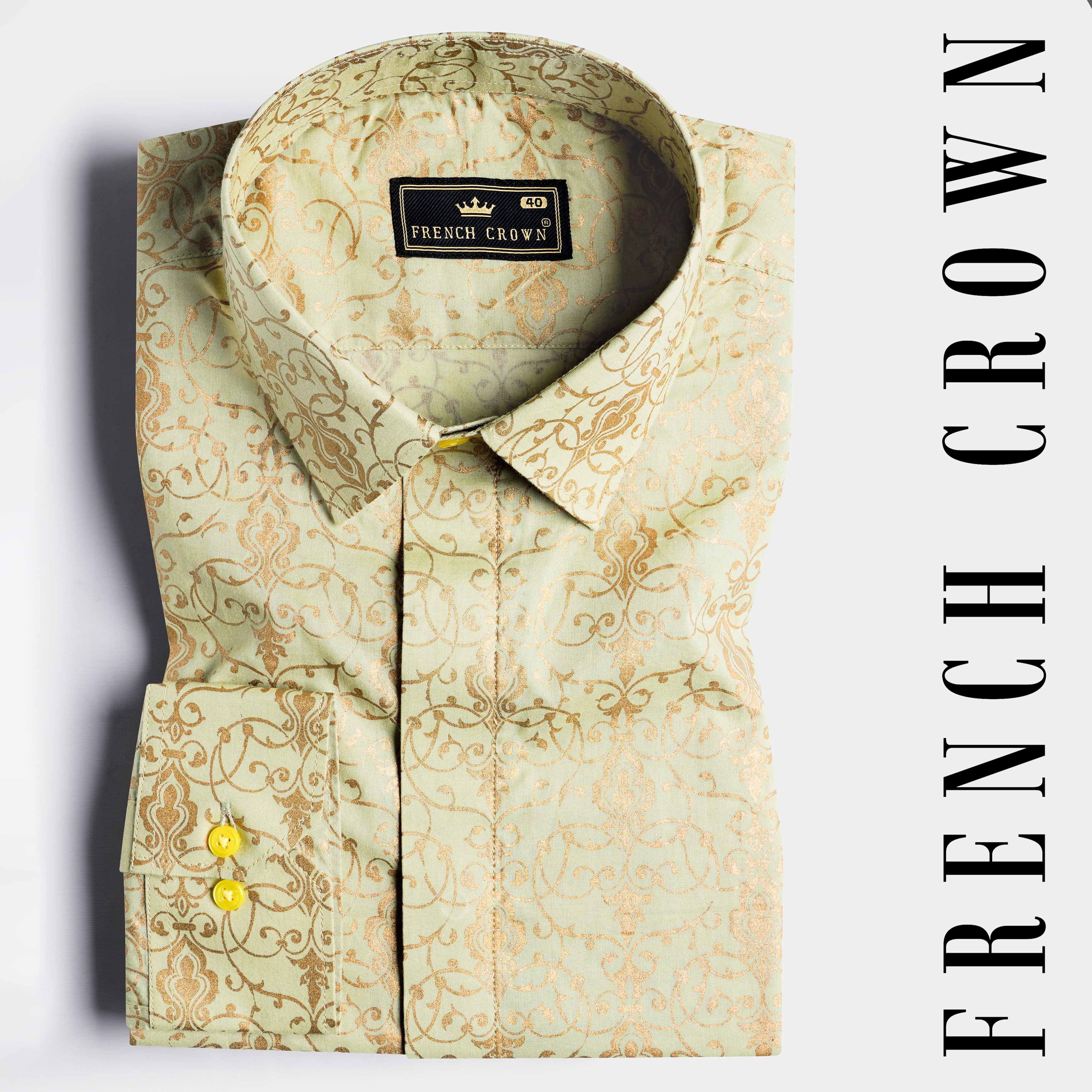 Careys Green and Copper Rust Gold Foil Printed Designer Shirt