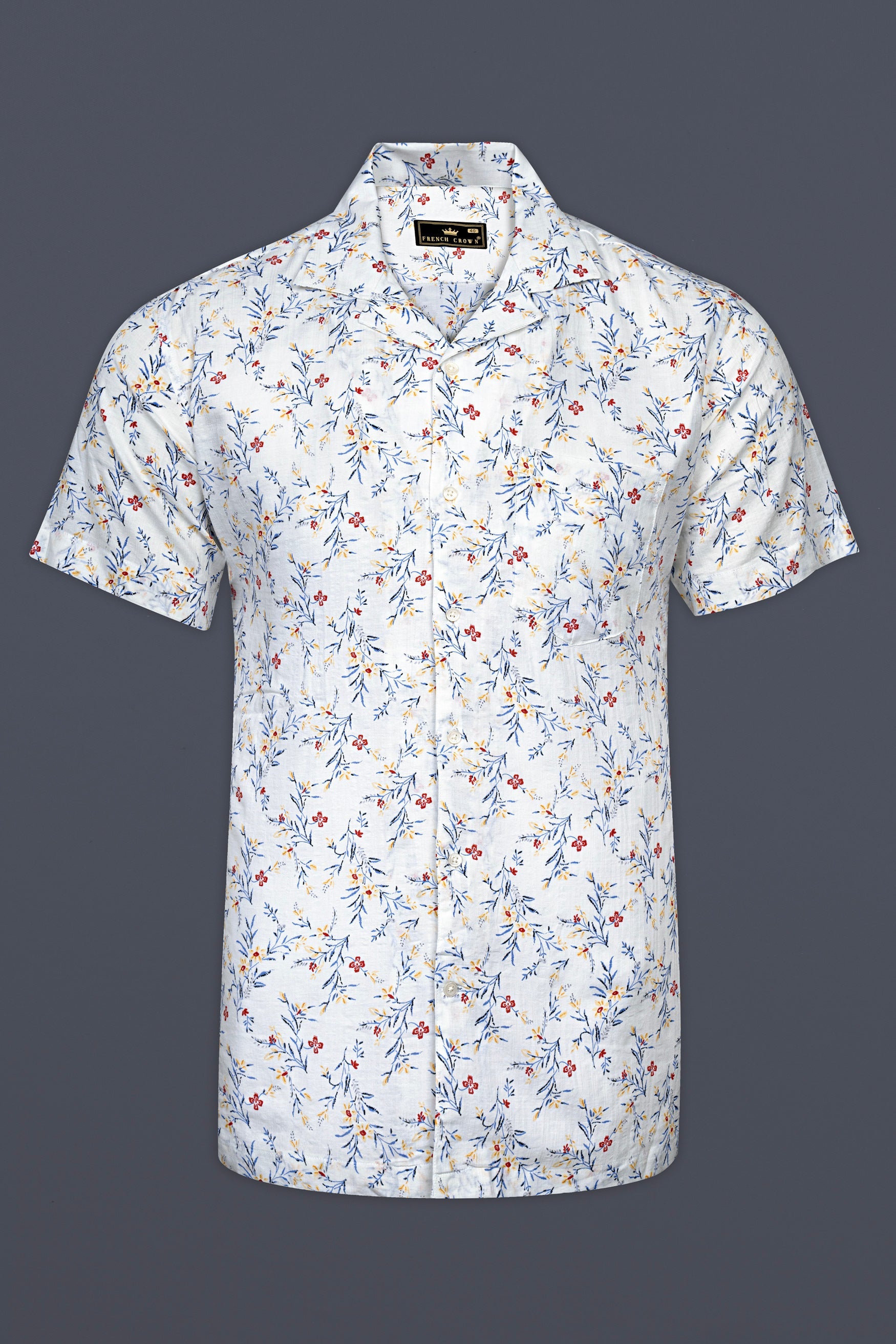 BRIGHT WHITE FLOWER PRINTED LIGHTWEIGHT POPLIN GIZA COTTON SHIRT