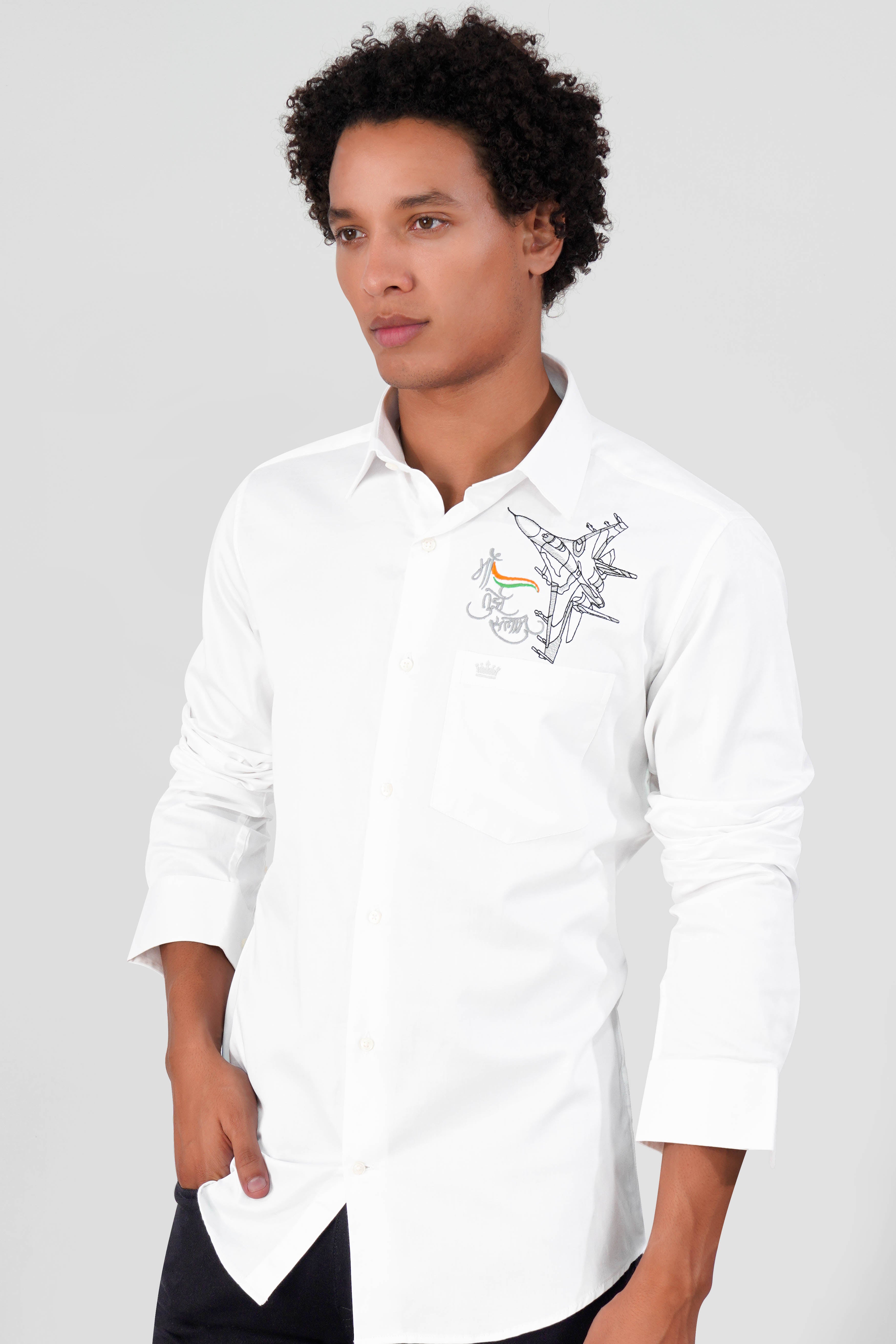 Bright White Casual Plain-Solid Premium Cotton Shirt For Men