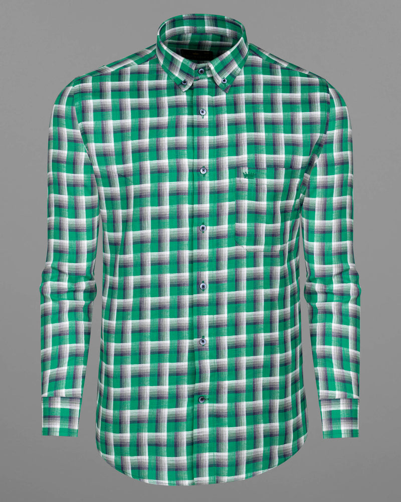 ACAPULCO GREEN AND BRIGHT WHITE TWILL PREMIUM COTTON SHIRT