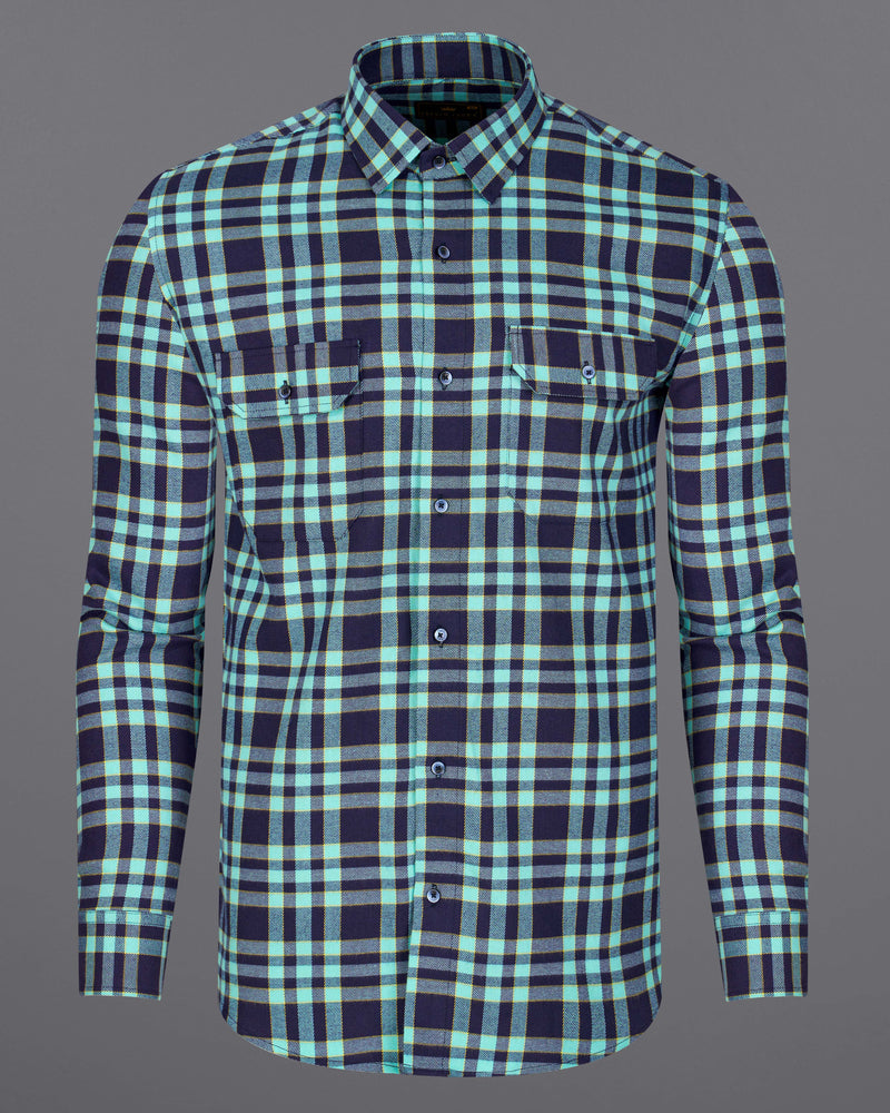 AQUA ISLAND WITH BLEACHED CEDAR PLAID TWILL OVERSHIRT/SHACKET