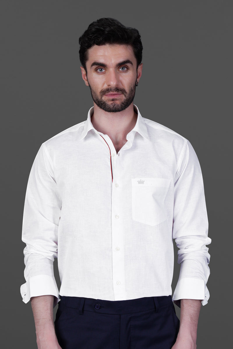 BRIGHT WHITE DETAILED LUXURIOUS ITALIAN LINEN SHIRT