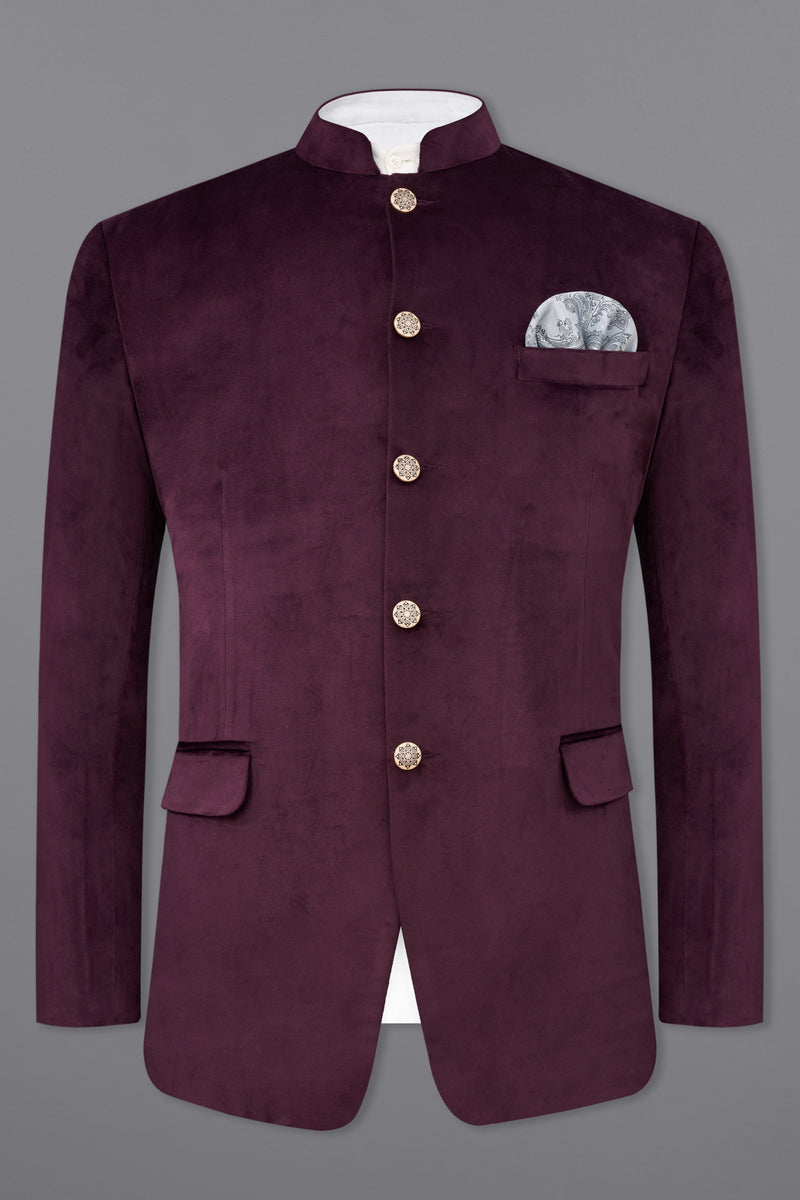 ECLIPSE PURPLE BANDHGALA VELVET BLAZER