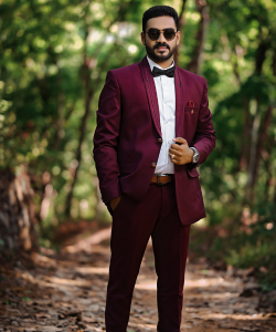 Maroon Suit Combination With White Shirt