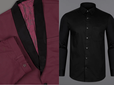 Maroon Suit With Black Shirt