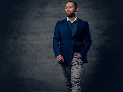 Navy Blue Blazer with Gray Pants