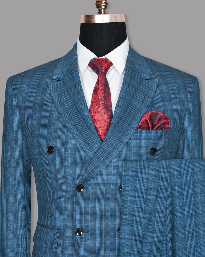MID BLUE PLAID DOUBLE BREASTED SUIT