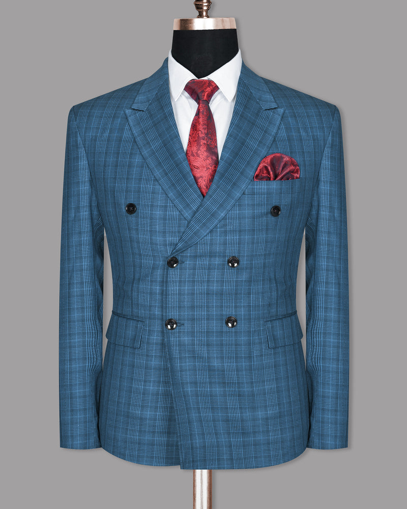 MID BLUE PLAID DOUBLE BREASTED SUIT