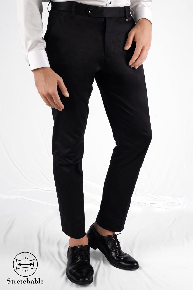 JADE BLACK SOLID STRETCHABLE PREMIUM COTTON TRAVELER PANT