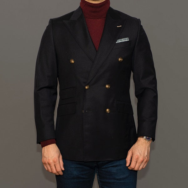 Black Double-Breasted Blazer With Blue Jeans