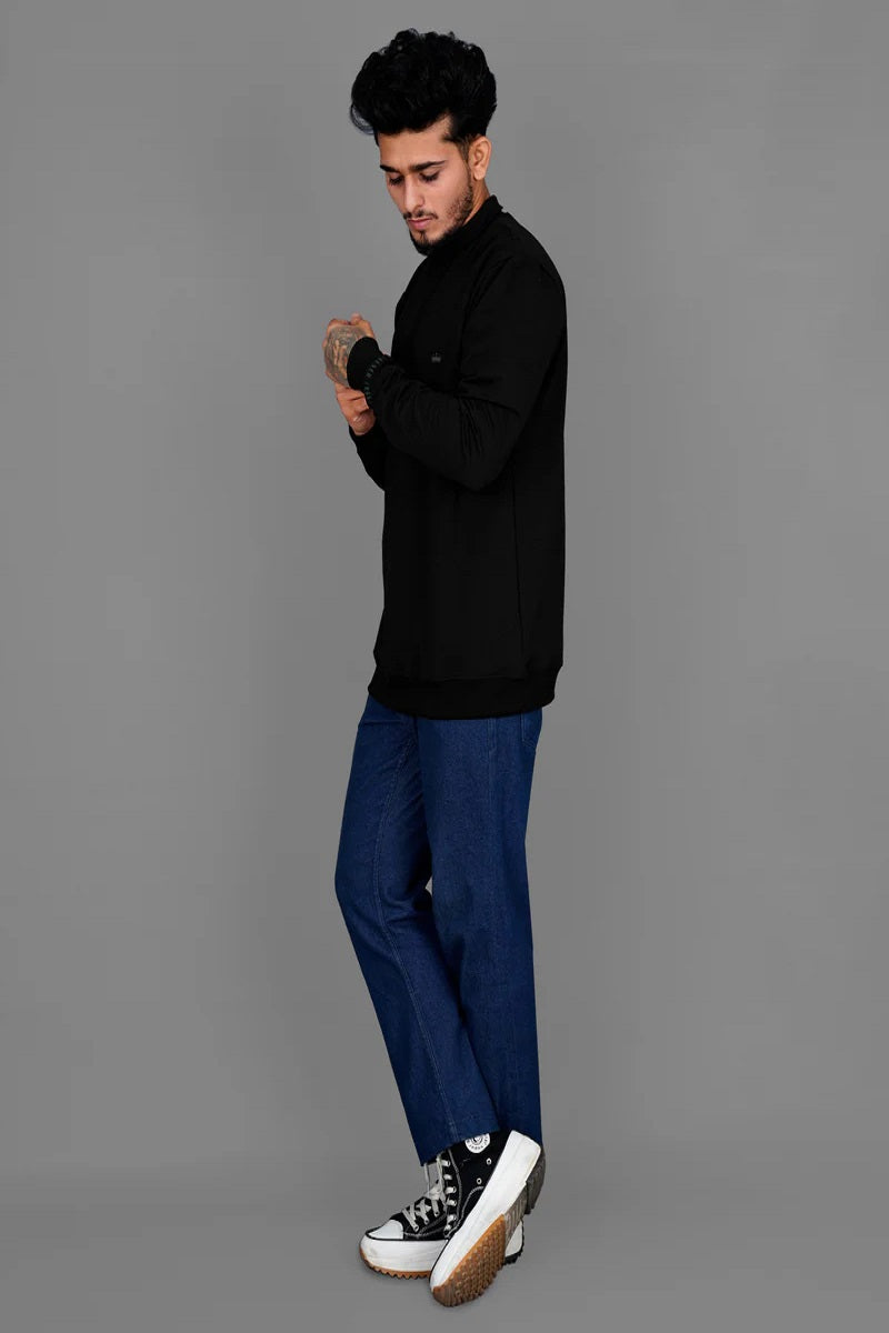 JADE BLACK SOFT PREMIUM COTTON TURTLENECK PULLOVER