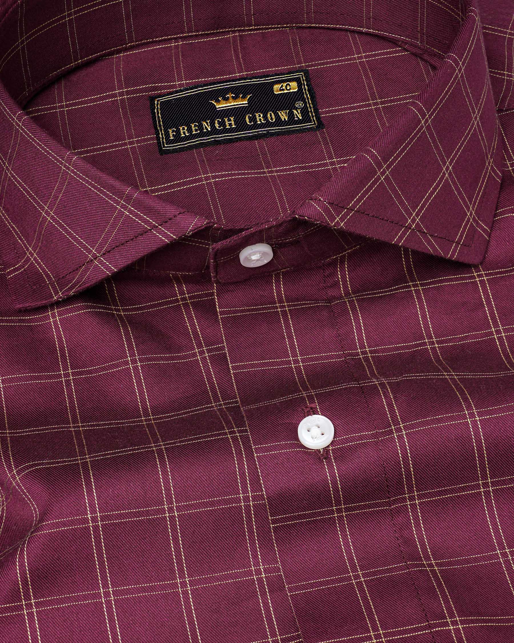 Magenta Maroon Formal/Casual Checks-Plaid Premium Cotton Shirt For