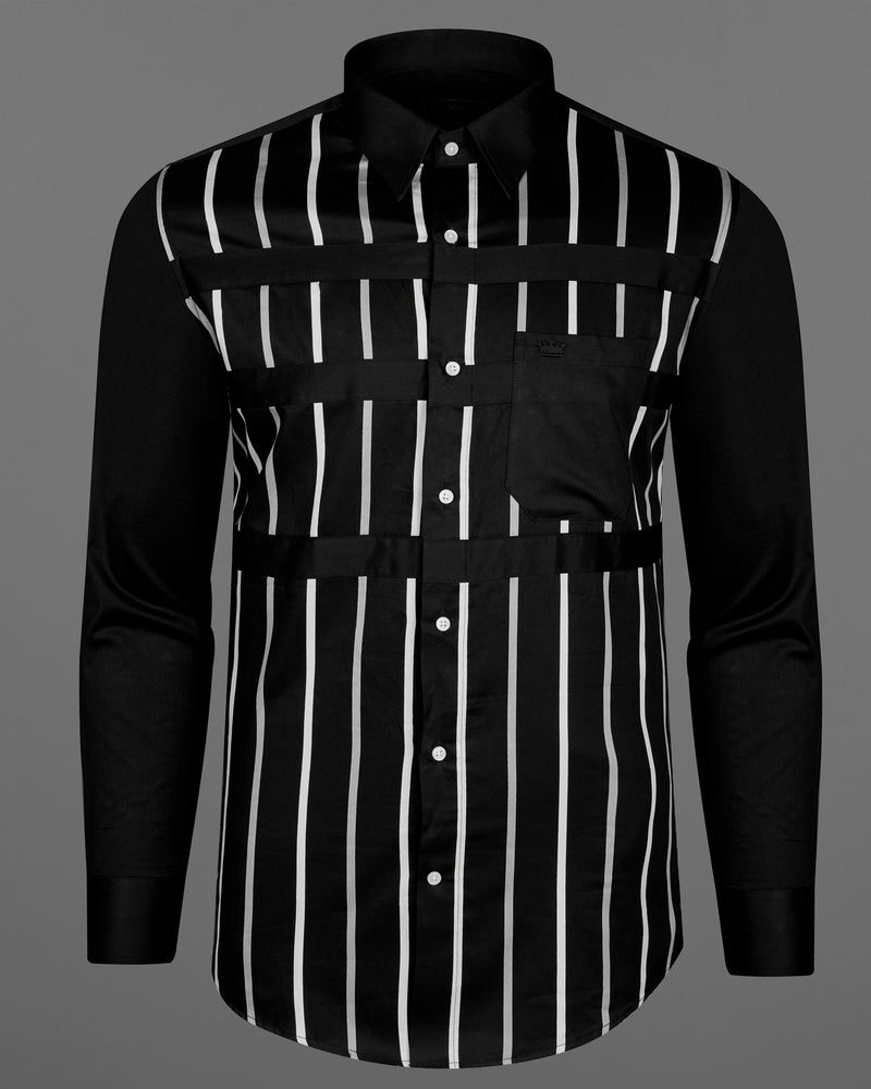 Jade Black With White Casual Stripes Premium Cotton Shirt For Men