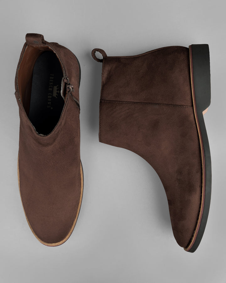 Dark Brown Chelsea Boots With Olive Green Suit