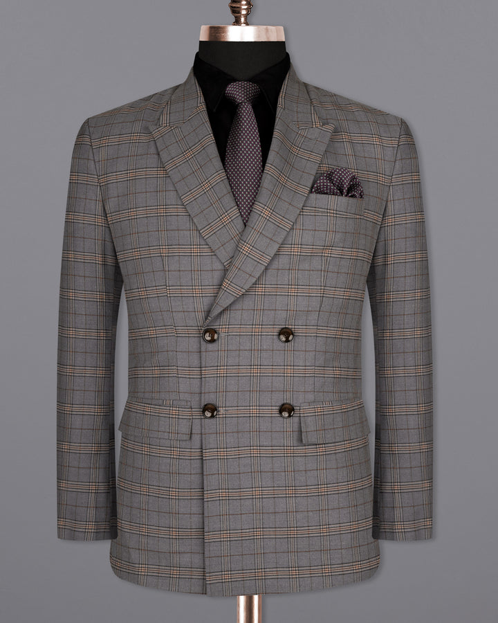 Grey Plaid Suit With Patterned Tie
