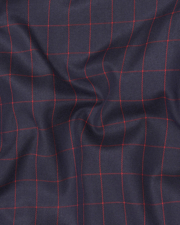 Charcoal Navy Blue Checks-Plaid Premium Terry Rayon Single