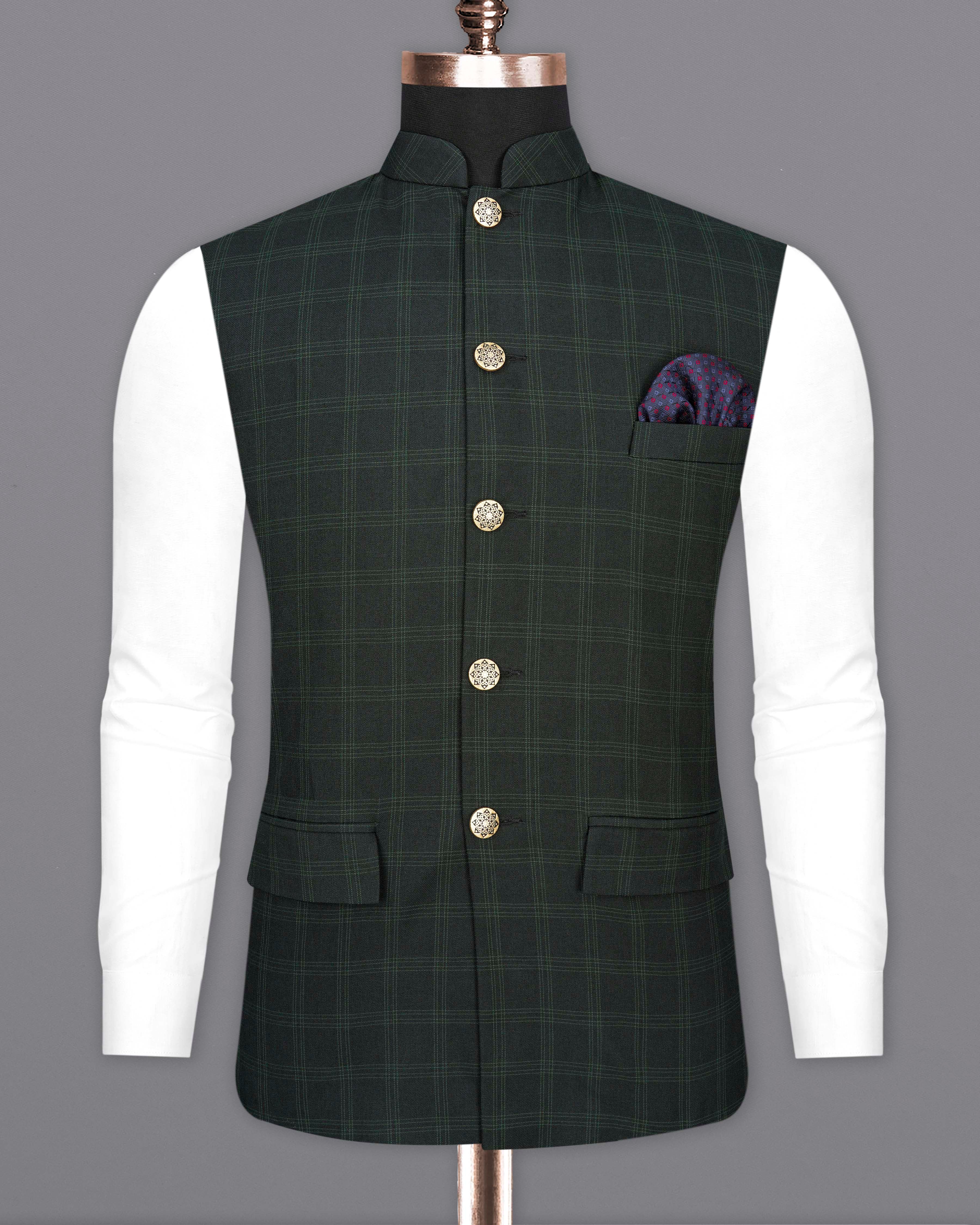 Buy PULKA Men's Silk Blend Woven Nehru Jacket/waistcoat/Modi coat (Dark Sea  Green) (L, 1) at Amazon.in