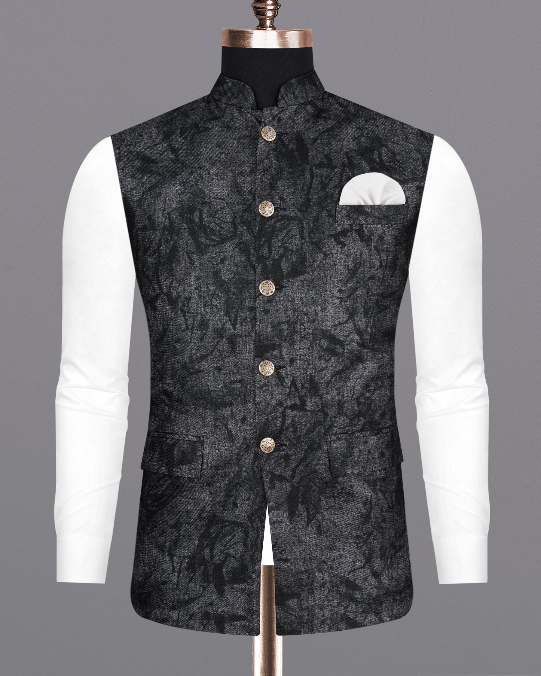 Grey Textured Nehru Jacket