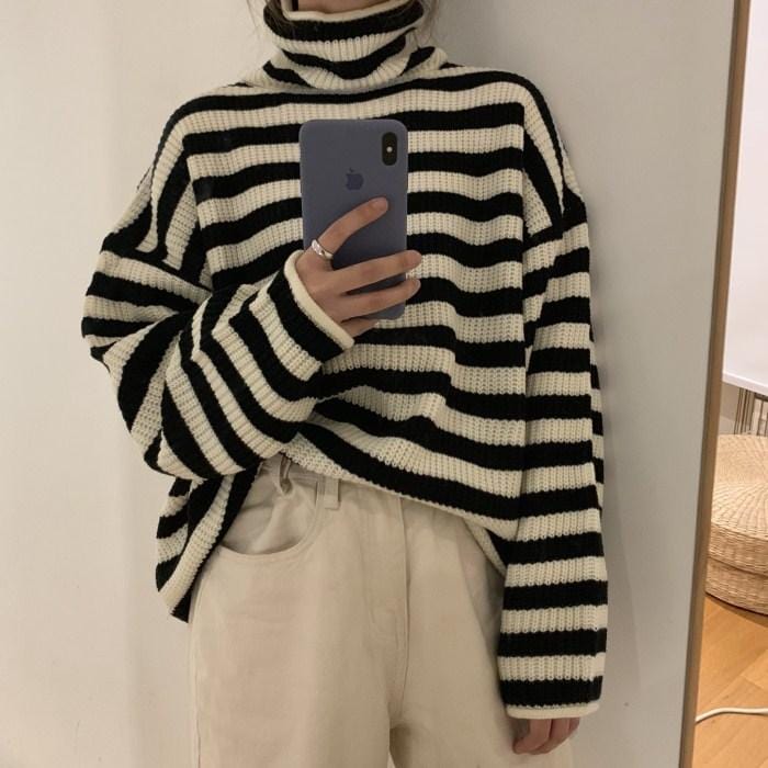 black and white striped turtleneck