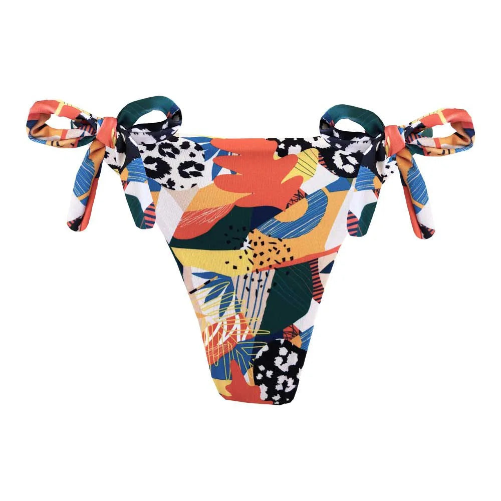 Mixed Jaguar Print Brazilian Tie Side Scrunch Bikini Bottom