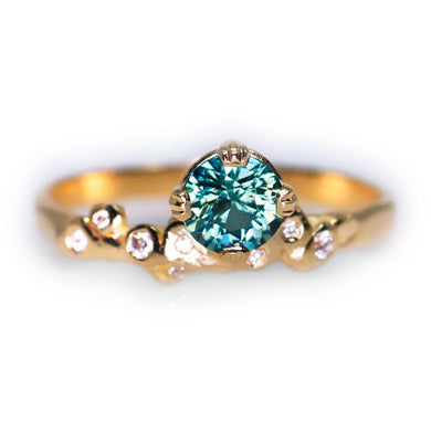 Athenia: 14K yellow gold parti/teal sapphire & diamond ring