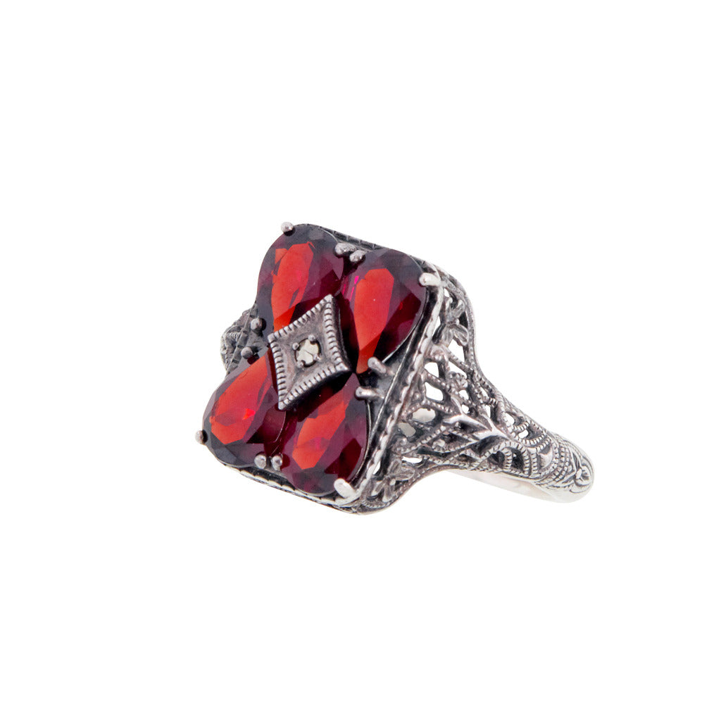 Antique reproduction 925 sterling silver garnet filigree ring ...