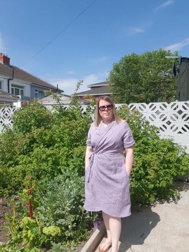 Forget-Me-Not Adeline wrap dress tester make in linen