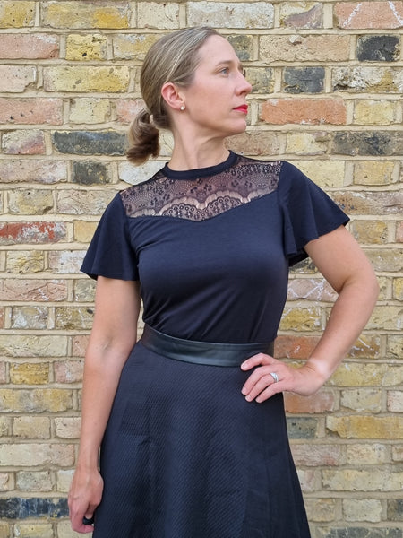 Amelia's black bamboo jersey and stretch lace Sylvie top