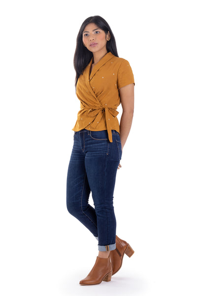 Mustard double gauze Adeline wrap top