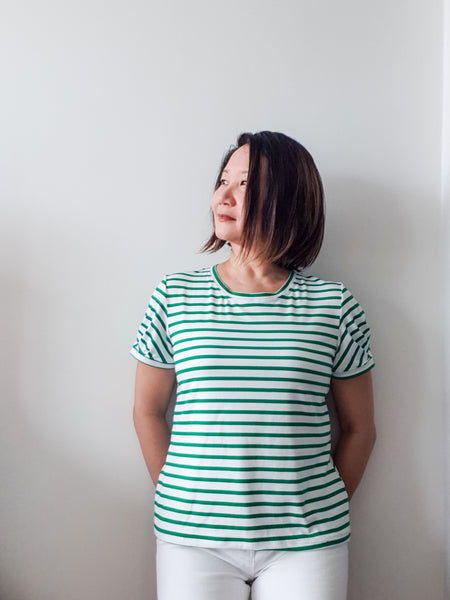Iris pleated tee test pattern make in green stripe by Angie