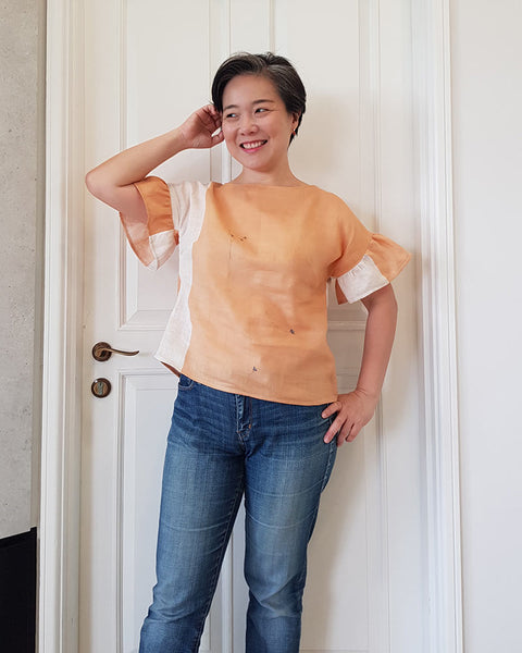 Apricot-coloured Forget-me-not Lola blouse in linen, front view