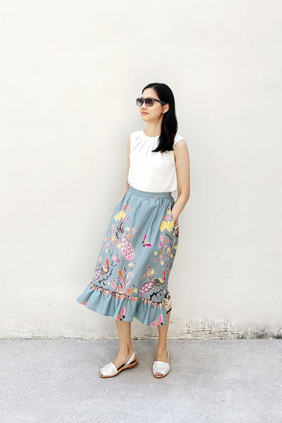 Forget-Me-Not Ella  skirt pattern make, long length, batik print, by Chui