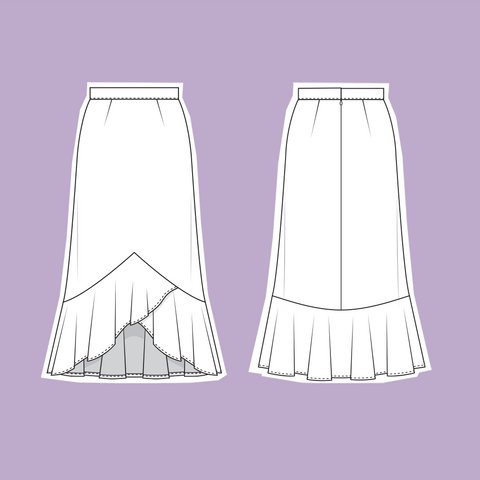 Line drawings of Rosalie darted skirt