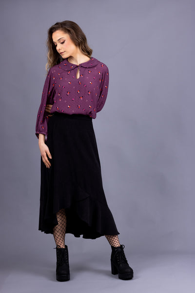 Front view Rosalie Skirt with magenta Forget-me-not Helmi blouse